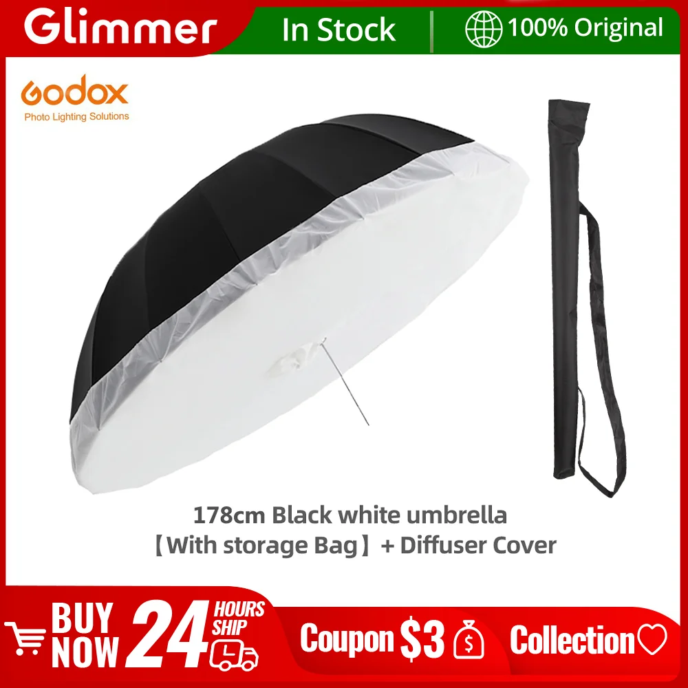 Godox 70 inch 178cm Black White Reflective Umbrella Studio Lighting Light Umbrella with Large Diffuser Cover