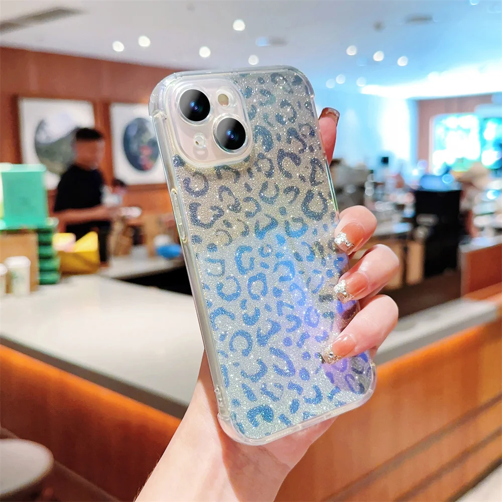 „Lase Leopad“ apsauginis telefono dėklas, skirtas „iPhone 15“, 14, 13, 12, 11, „Po Max Mini XR XS X 7 8 Plus“ ir atsparus smūgiams, minkštas TPU dėklas._voghion.com