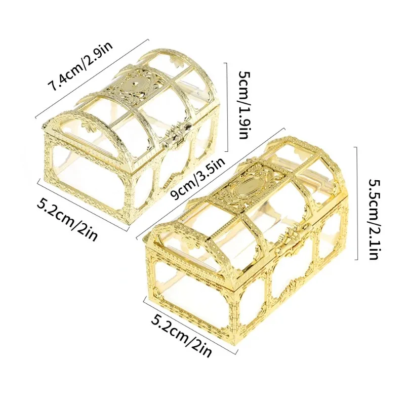 Caja de tesoro pirata transparente Retro, organizador de almacenamiento de joyas de gemas de cristal, recuerdo de baratija, Cofre del Tesoro para decoración del hogar