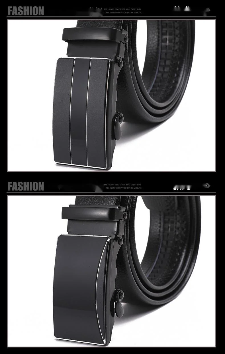 New Hot Selling Versatile Men's Automatic Buckle Belt with Black Litchi Pattern Full Bonded Edge for Men's Casual Belt with Versatile Temperament_voghion.com