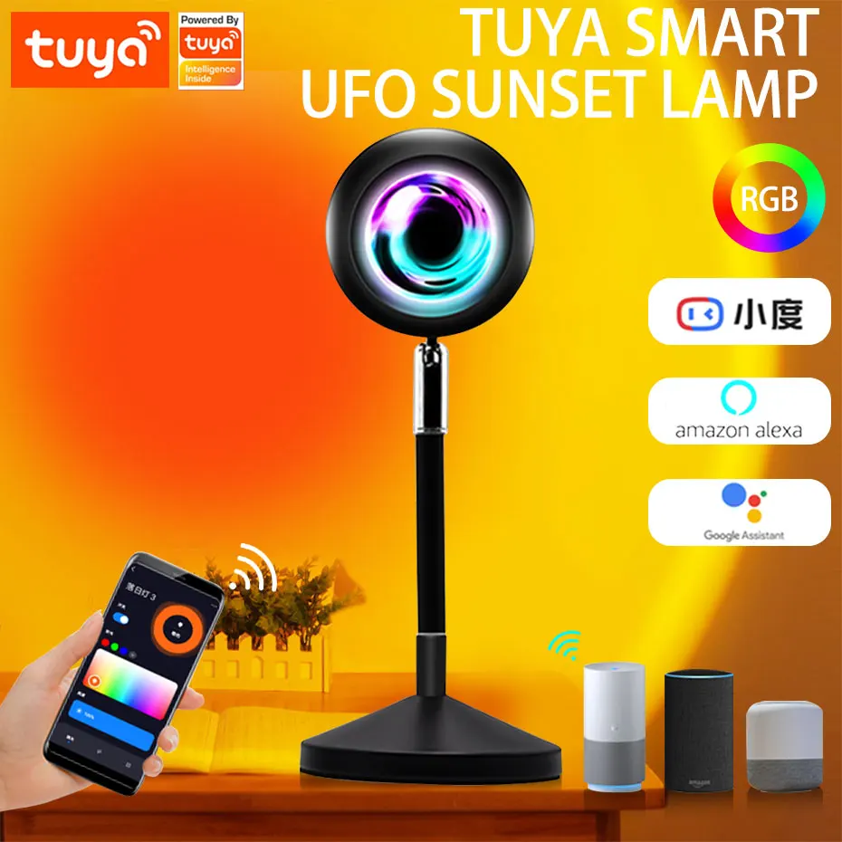 

Tuya Smart RGB LED Sunset Lamp Projector Atmosphere Nightlight APP Control For Photography Decoration Home Work with Alexa