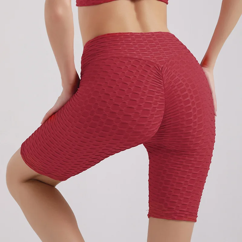 Tight yoga shorts women's high waist hip lift workout shorts bubble jacquard shorts women's pants
