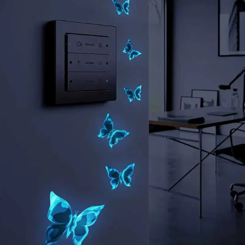 Blue Luminous Small Butterfly Switch Stickers Bedroom Living Room Switch Stickers Decoration 1 Sheet