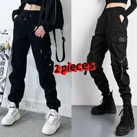 Y2K Women's Hip Hop Sports Pants Black Cargo Pants Female Joggers Sweatpants Women Mechanical Style Trousers Women Plus Size 5XL