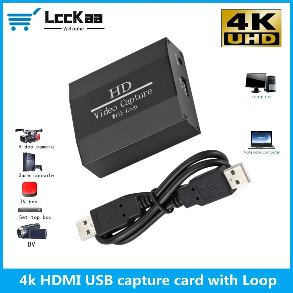 

LccKaa 4K Loop Out HDMI Capture Card Audio Video Recording Plate Live Streaming USB 2.0 1080p Grabber for PS4 Game DVD Camera