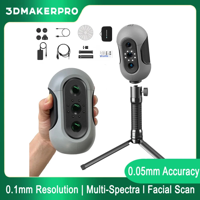 3D 스캐터 다기능 휴대용 3D 스캐너인 EinScan Pro 2X Plus, 휴대용 데스크탑 샤이닝 EinScan 산업용 3D 스캐너, 고정밀 11 업그레이드 3DMakerpro 몰 3D 스캐너, 0.05mm 정확도, 10FPS 속도, 핸드 헬드 및 턴테이블, 마커 스캐닝 3D 프린터 액세서리 없음