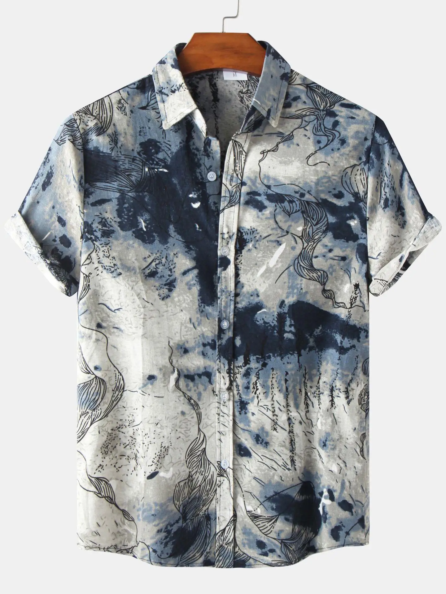 

2024 Summer New Men's Instagram Trendy Short Sleeve Printed Casual Fashion Flower Shirt