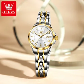 OLEVS 2910 Women's Watches Elegant Original Quartz Watch for Ladies Stainless Steel Waterproof Luminous Automatic date Reloj