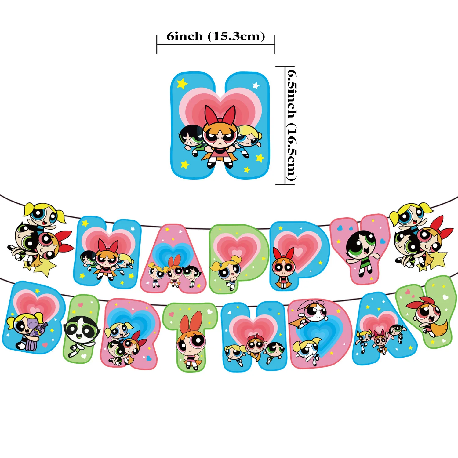 Powerpuff Girls Party Decoration, Happy Birthday Party Supply, Banner Cake Insert Topper, Ballon, Kawaii Anime