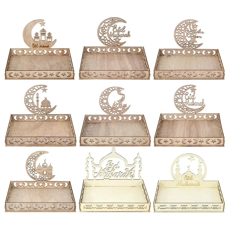 

Eid Mubarak Wooden Food Tray Ornaments Moon Islamic Muslim Party Decoration for Home Ramadan Kareem Gifts Eid Al Adha Supplies