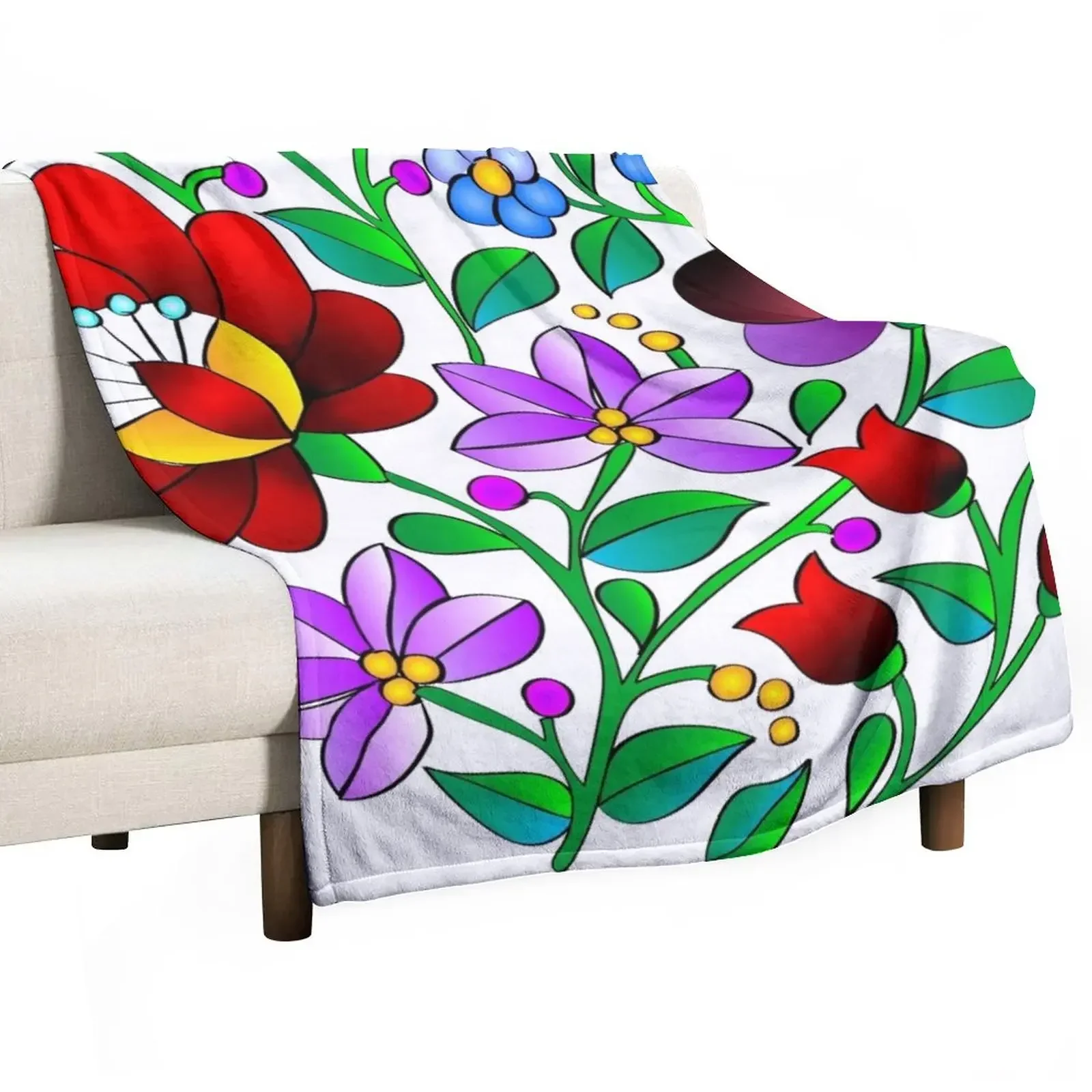 

Traditional hungarian pattern from Kalocsa (white) Throw Blanket Summer Tourist Blankets