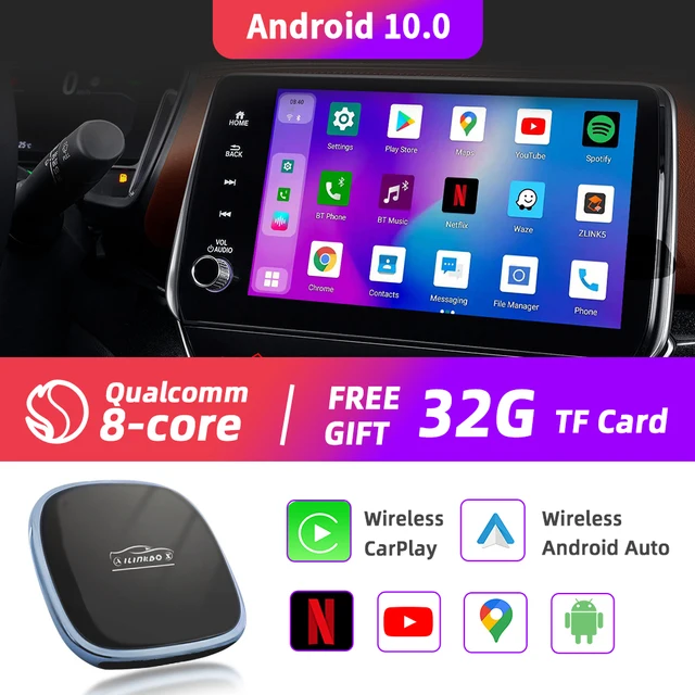 Wireless Android Auto CrPly Ai Box Android 10.0 Netflix Youtube Dul Bluetooth 5.0 per Ford Ki Hyundi Audi Benz VW| |  