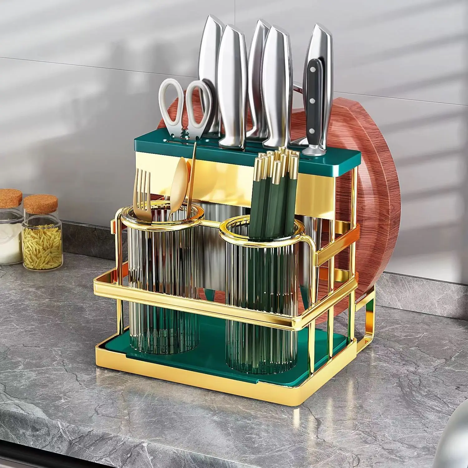 

Household Knife Holder Wall-Mounted Hole-Free Knife Chopsticks Cage Holder Shelf Light Luxury Kitchen Knife Storage Shelf