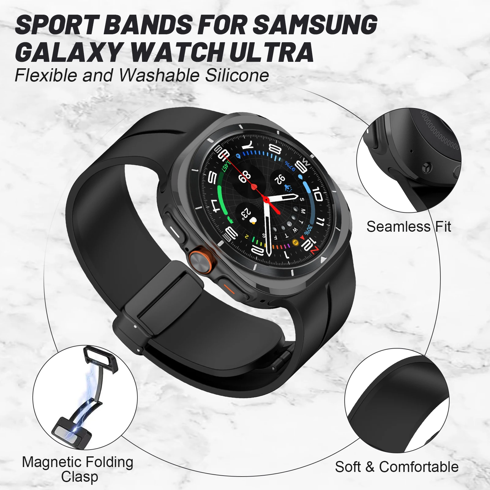 Enhanced Silicone Magnetic Buckle Band for Smartwatches - No Gaps Design