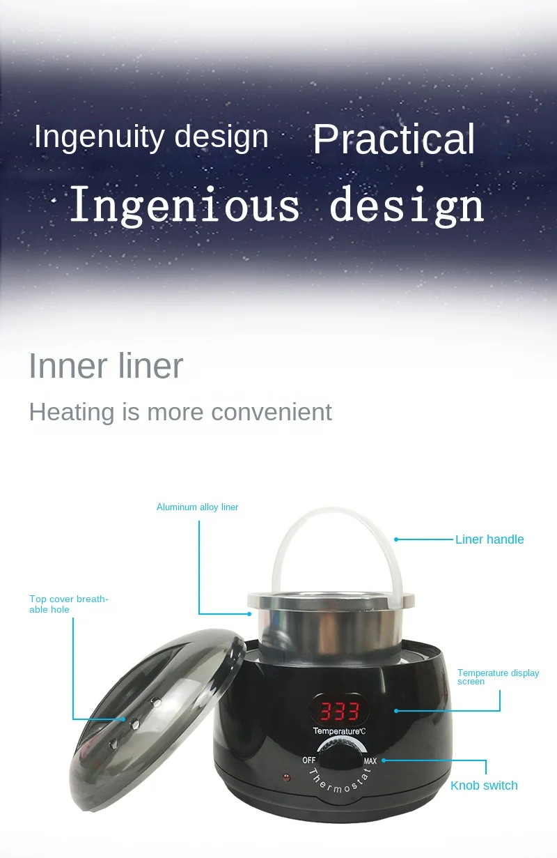 Description Picture 4 of item110V/220V Professional Electric Wax Heater with Digital Display Temperature Control for Hair Removal, Depilatory and Waxing