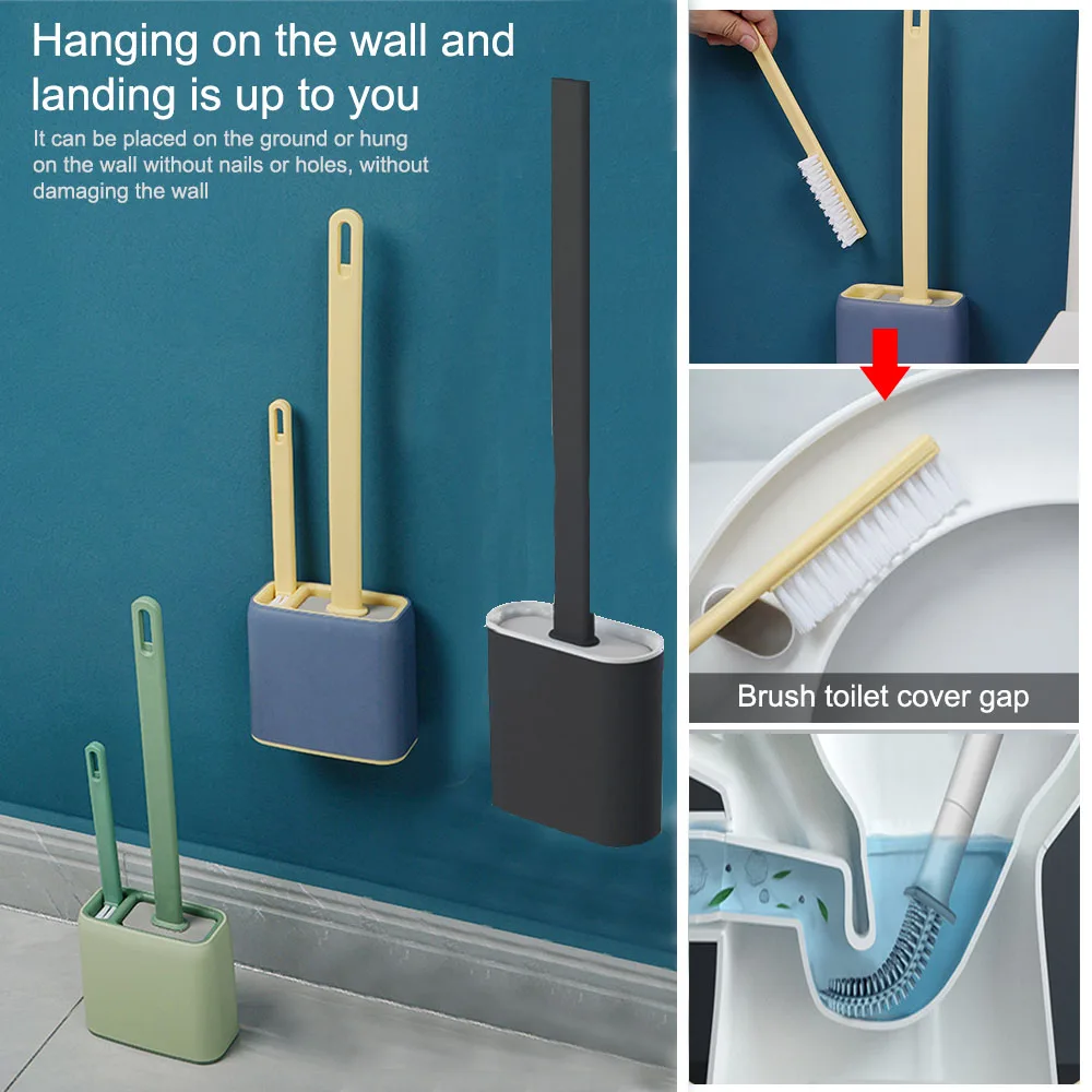 2 In1 Silicone Toilet Brush With Hard Bristle Leakproof Base