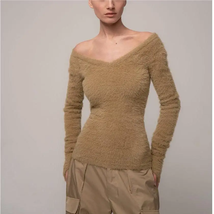 

Укороченные свитера, сексуальные топы с длинным рукавом для женщин 2023, вязаный большой свитер с v-образным вырезом y2k, искусственная фантазия