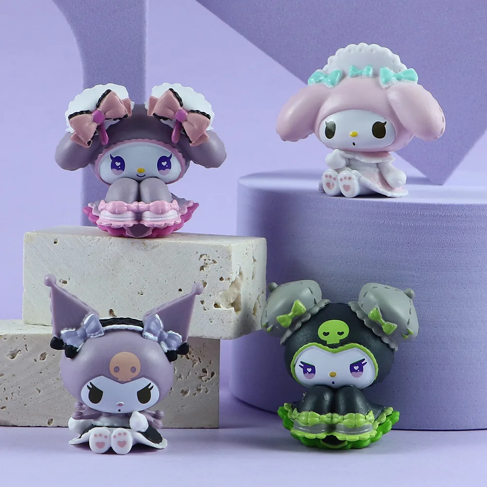 

Kuromi Melody Figure Ornament Doll 4Pcs/set Anime Sanrio Figures National Wind Series Table Decor Birthday Cake Christmas Gifts