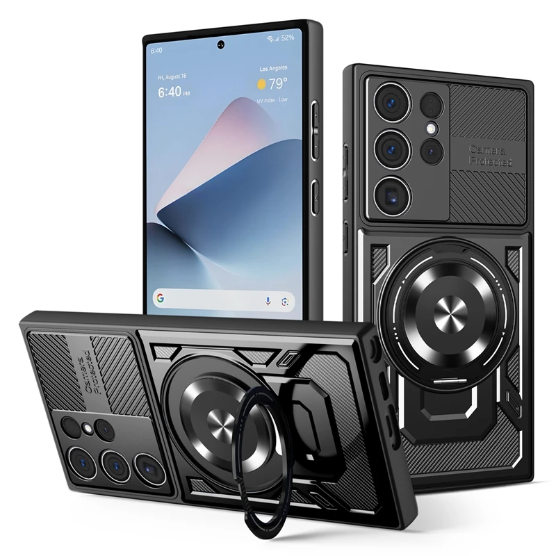 Enhanced Armor Shockproof Magnetic Ring Case with Wireless Charging Compatibility