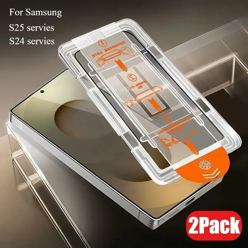 Kit de dépoussiérage automatique en verre trempé de qualité supérieure, pour Samsung Galaxy S21FE S22 Ultra S23 Plus S24FE S25, Installation Ultra rapide, 2 paquets