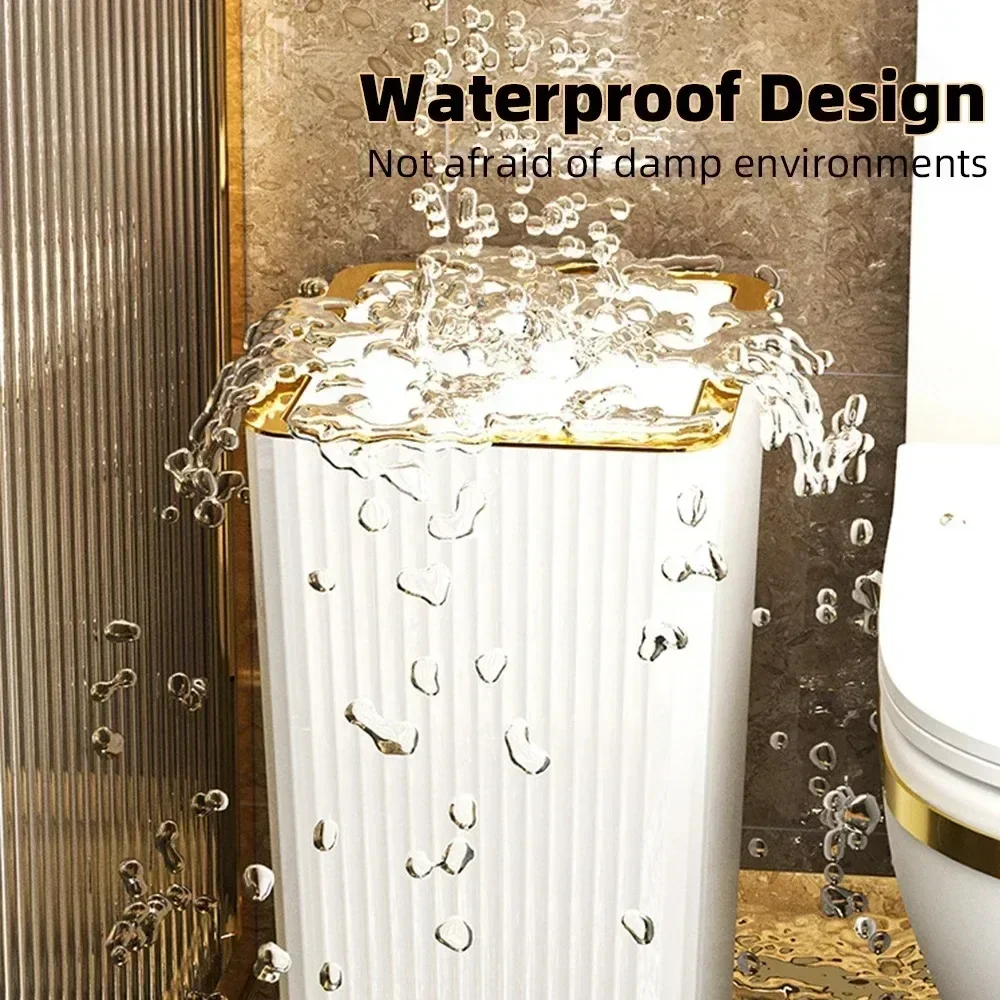 15L Nordic Gold Bathroom Trash Can Covered Slim with One-Touch Lid