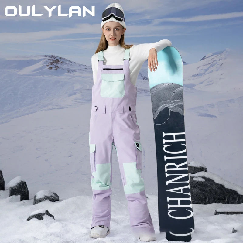 

Oulylan High Quality Skiing Pants Windproof and Color block Men's and Women's Waterproof Outdoor Snowboard Equipment Jumpsuits