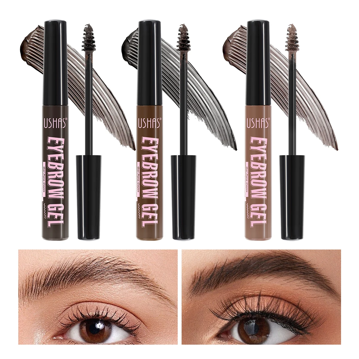 USHAS 3 Color Eyebrow Gel Long Lasting Waterproof Eyebrow Tint Mascara Cream Non-smudge Natural Liquid Eyebrow Makeup 6
