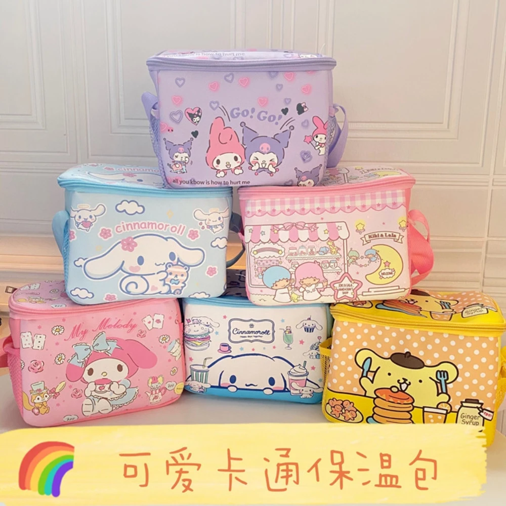 Cute Sanrio Hello Kitty Lunch Box Kuromi Cinnamoroll Melody Keep Warm and Cold Portable Lunch Box Bag Large Capacity Storage Bag electric lunch box plug in keep warm portable food box intelligent lunch box warmer ланч бокс с подогревом marmita eletrica