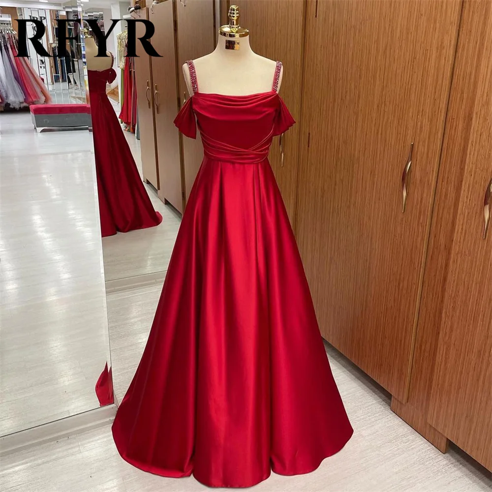

RFYR Spaghetti Strap Red Evening Dresses Stain Sequin Charming Prom Dress A Line Pleat Party Dresses for Women vestidos de noche