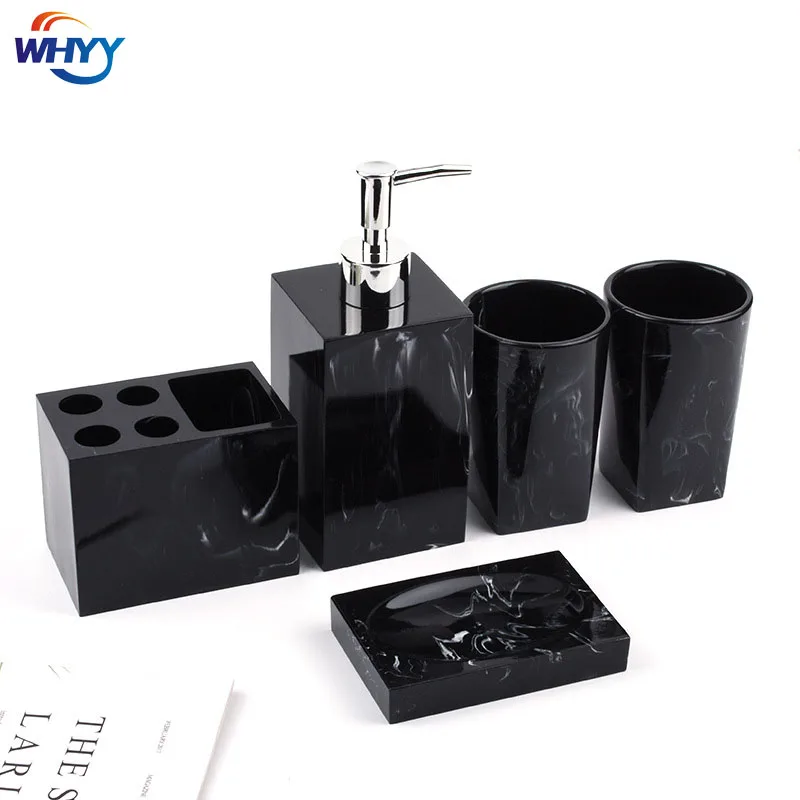 

WHYY Luxury Marbling Bathroom Accessories Sets Resin Toothbrush Holder Soap Dispenser Cup Toilet Washing for Home Hotel Supplies