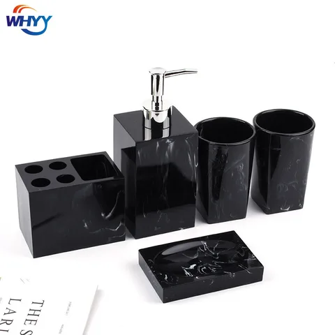 WHYY Luxury Marbling Bathroom Accessories Sets Resin Toothbrush Holder Soap Dispenser Cup Toilet Washing for Home Hotel Supplies