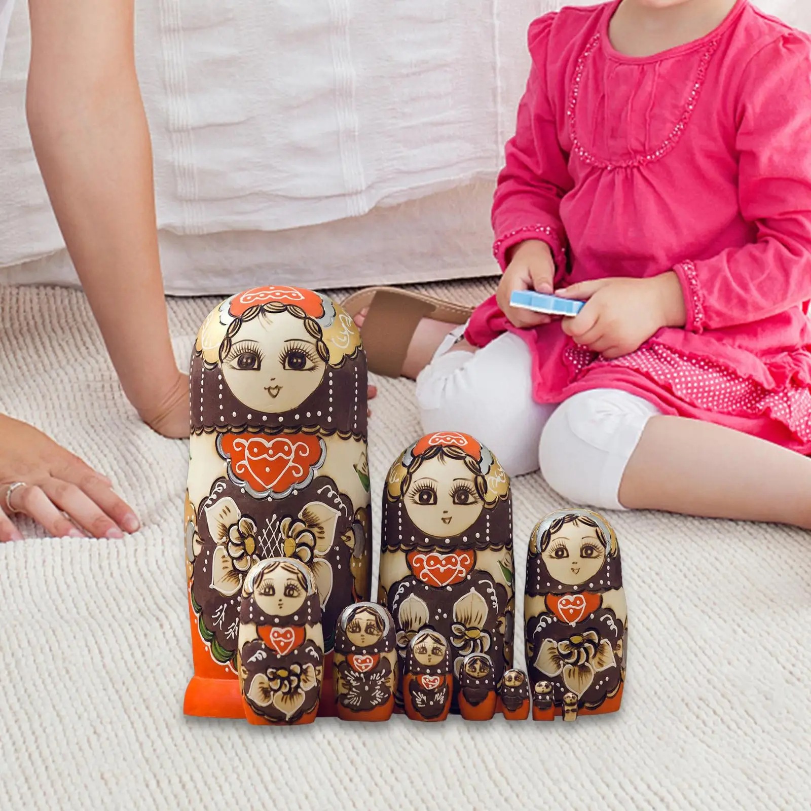 

Girl Nesting Dolls Russian Stacking Toy 10Pcs Child Room Decoration Wooden