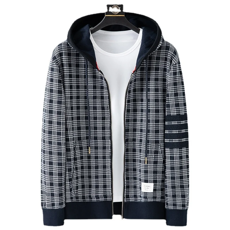 

Cotton New Arrival Large Fashion Super Autumn Men's Hooded Knitted Jacquard Plaid Jacket Plus Size XL 2XL 3XL4XL 5XL 6XL 7XL 8XL