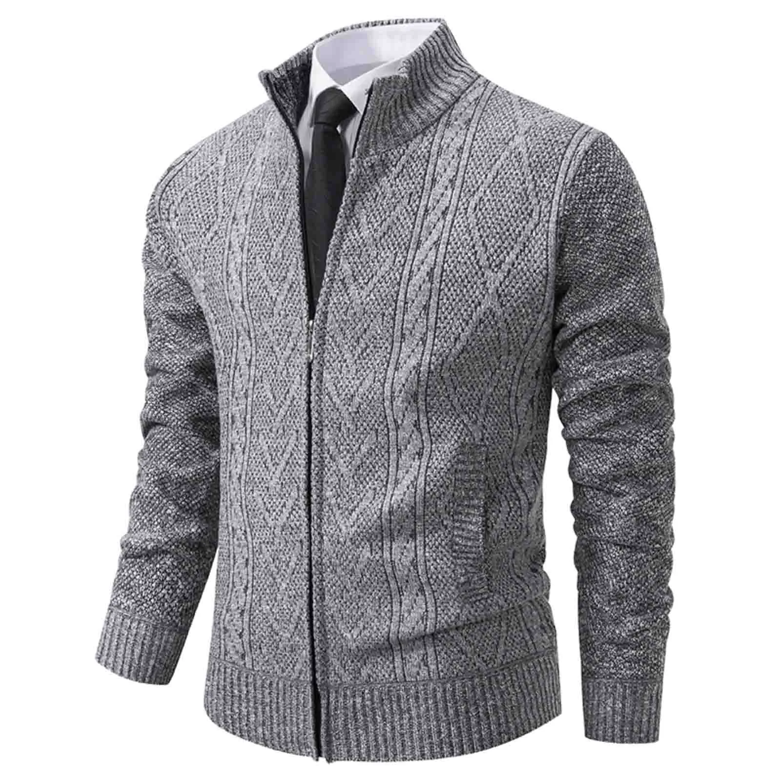 

Mens Winter Sweater Coats Cardigans Jackets Long Sleeve Thick Cardigan Jackets Stand-Up Collar Long Fitted Coat Slim Fit Sweater