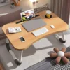 Foldable Lap Desk, 23.6 Inch Portable Wood Laptop Desk for Bed Sofa Reading Writing Eating Watching, Walnut 2