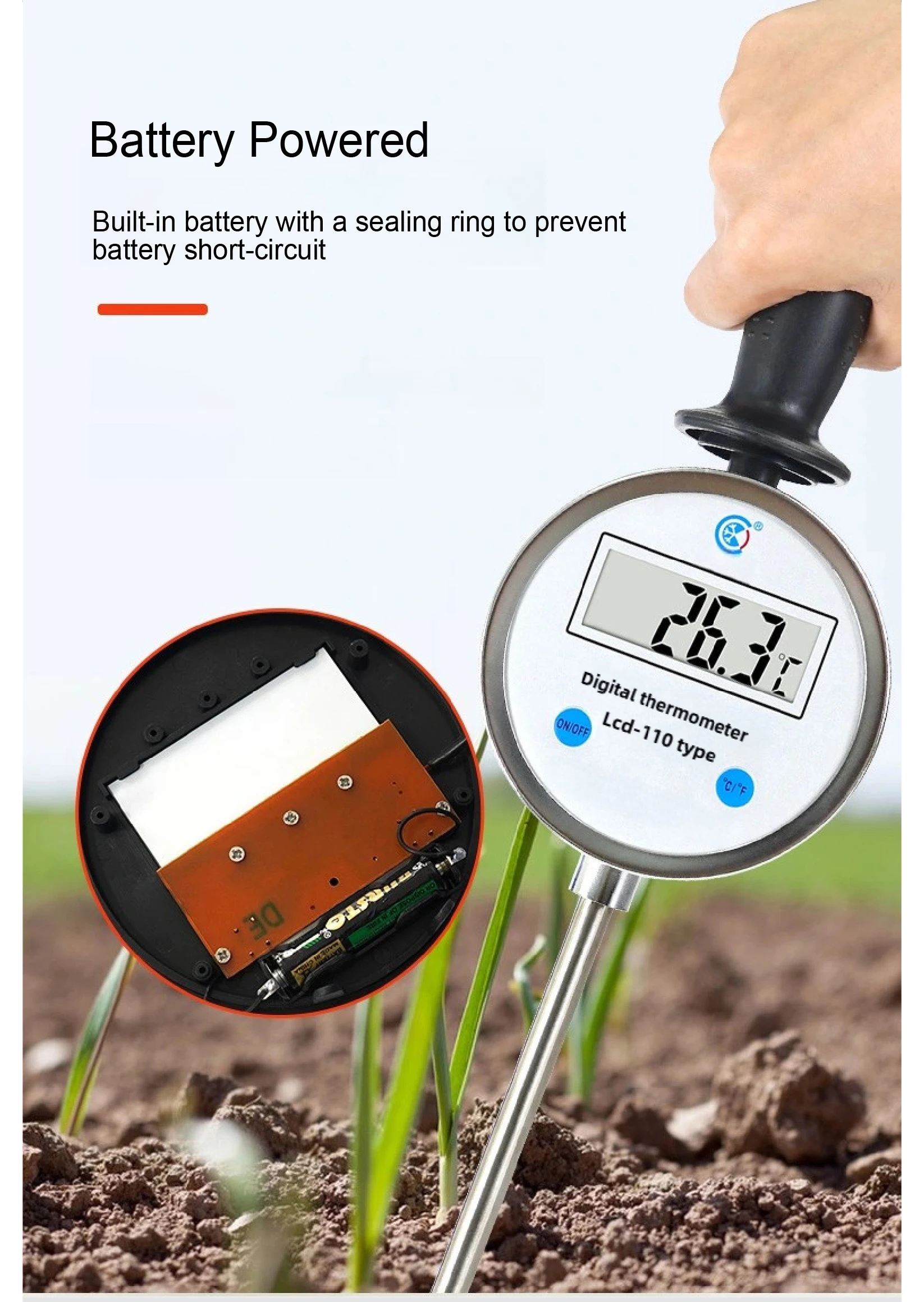 Handheld Digital Thermometer with Pointed Stainless Steel Probe –50 to 200℃ for