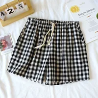 2026 New Summer Couple Japanese Shorts 100% Cotton Men's and Women's Plaid Simple Large Thin Home Shorts plaid pajama pants - Image 3
