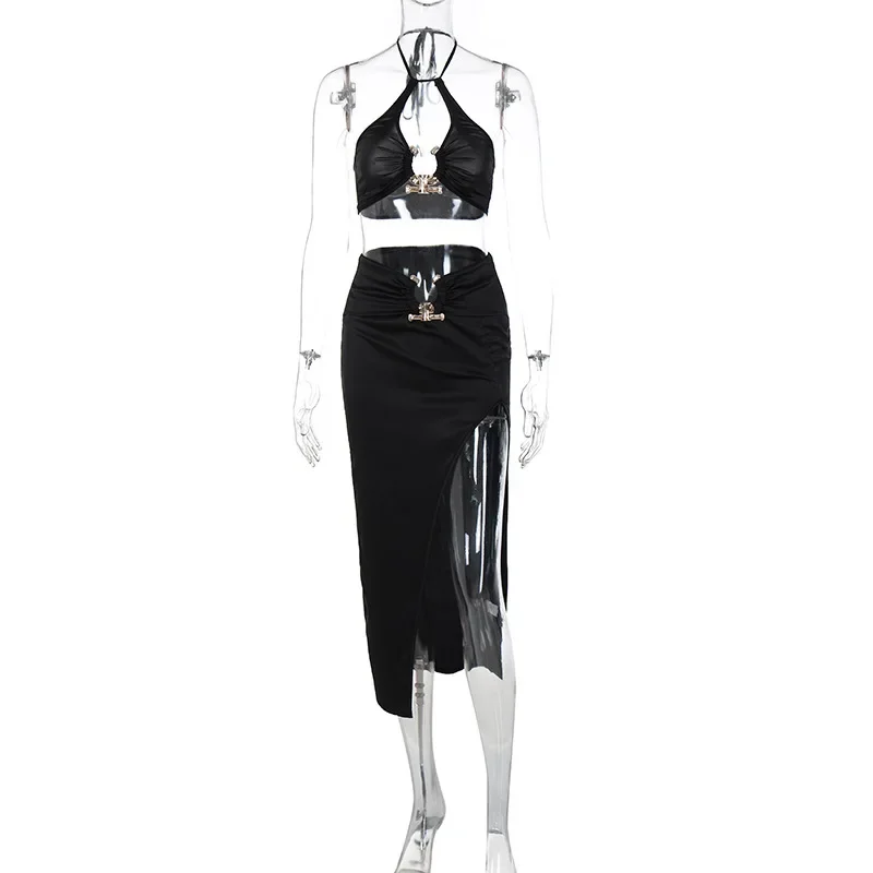 Beach Outings 2024 Dress for Summer The and Sea New Backless Bind Vest Pocket Skirt Female Leisure Suit Solid Polyester Bathing