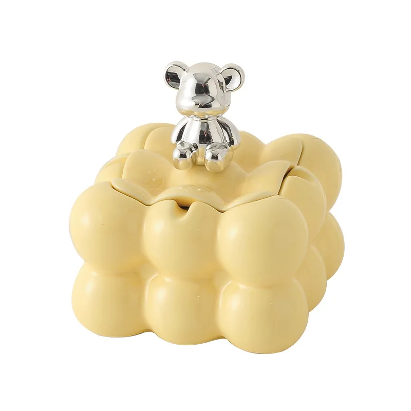 

Creative Square Wave Ceramic Ashtray Cream Wind Silver Bear Decoration Luxury Office Living Room Home Decoration Accessories