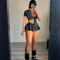 Streetwear Party Club Co Ord Sets for Women 2 Piece Set Outfit Summer Lace-up Crop Top and Mini Skirt Sets Conjuntos Para Vestir