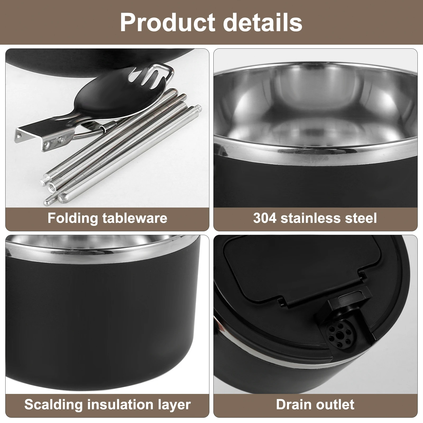 Ramen Bowl 1200ML Stainless Steel Noodle Bowl with Lid Spoons Chopsticks Heat Resistant Instant Noodles Bowls for Adult Children