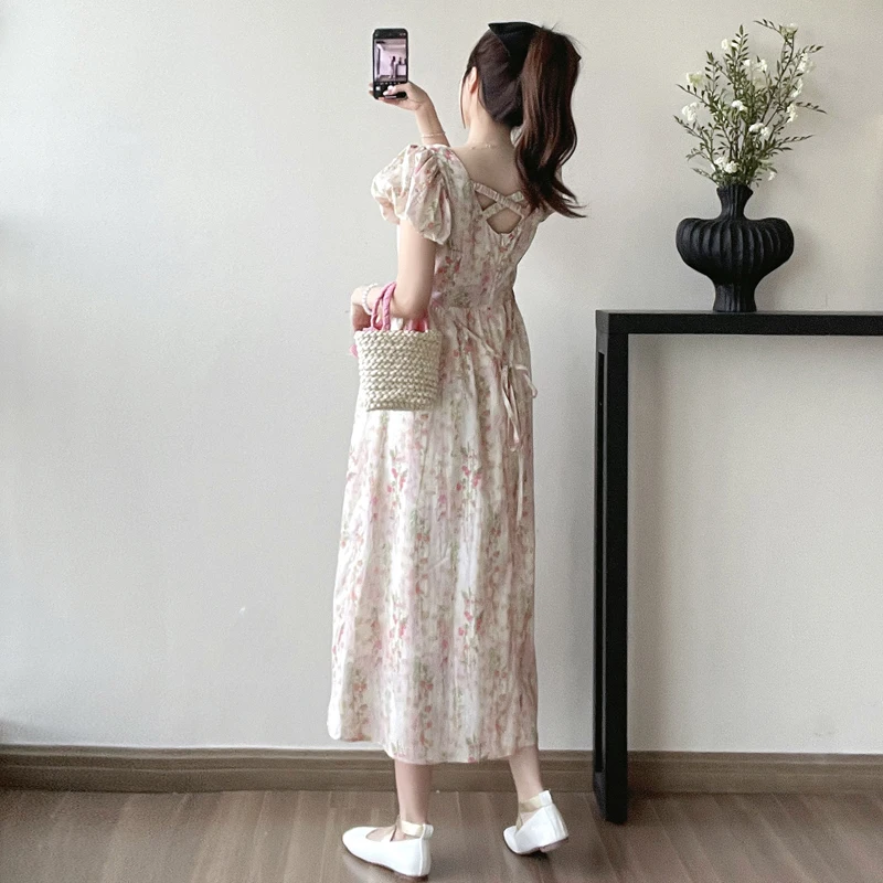 U79682 임신 한 여성 의류 등이없는 버블 슬리브 꽃 여름 여성 임신 옷 임신 한 여성 드레스
