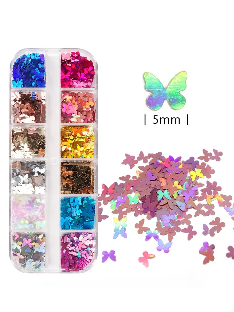 Holographic Butterfly  Heart Multi Shape  Laser Symphony Butterfly Sequins 3D Colorful Sequins Manicure  Nail Art Decoration MJLP-029