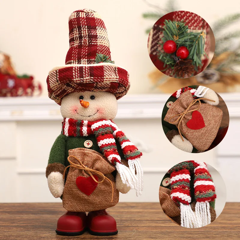 Christmas Decorations Linen Top Hat Standing Doll Santa Claus Snowman Home Decoration Ornaments