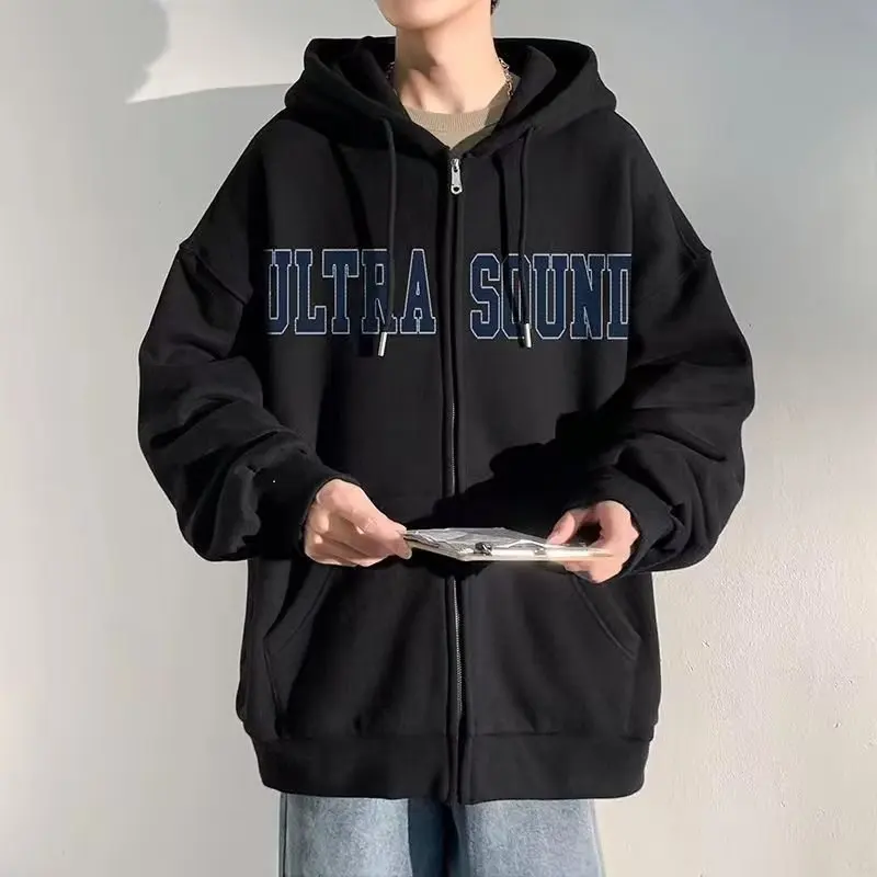 Fanceey 캐주얼 남성 플러시 안감 후드 자켓 지퍼 업 스웨트 따뜻한 겨울 코트 streetwear 패션 풀오버 겉옷 청소년