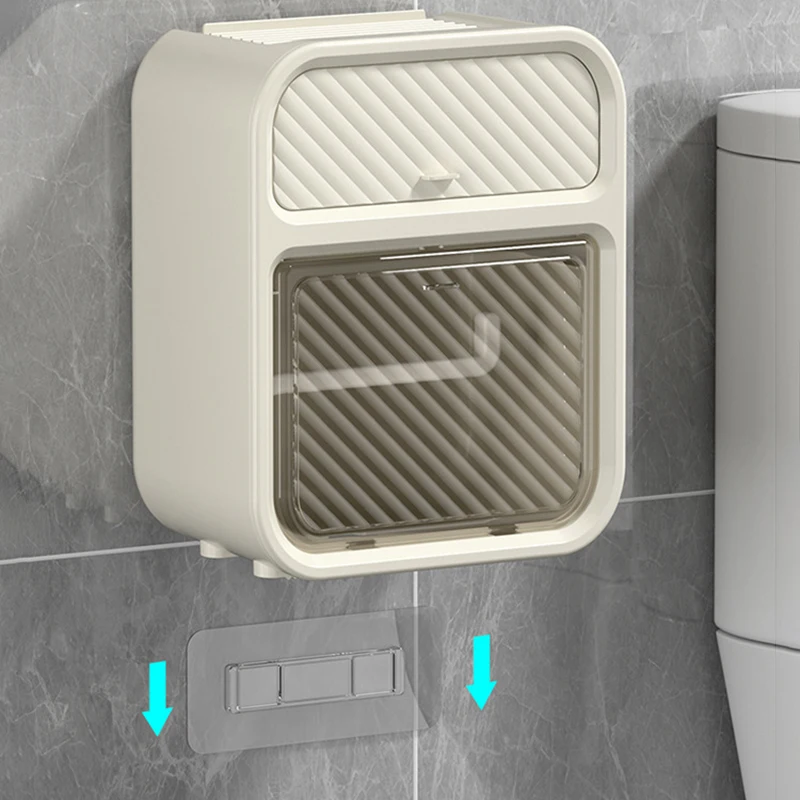 Toilet Tissue Box Light Luxury Bathroom Punch-Free Double Layer Shelf Wall Mounted Roll Paper Drawer Waterproof Storage Holder toilet paper holder bathroom organizer shelf