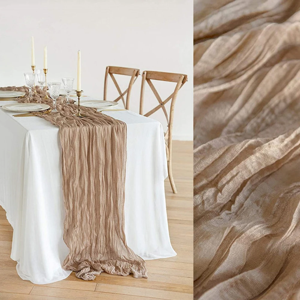 90*180cm Wedding Gauze Table Runner Semi Sheer Vintage Crinkle scarf table runner luxury party
