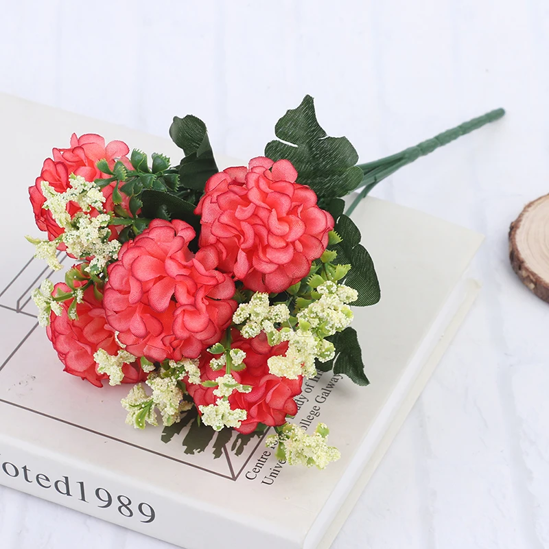 1 Blumenstrauß mit 5 Köpfen, Hortensien-Seidenblumen, künstliche Blumen, gefälschte Luxus-Hochzeitsdekoration – Detail 7