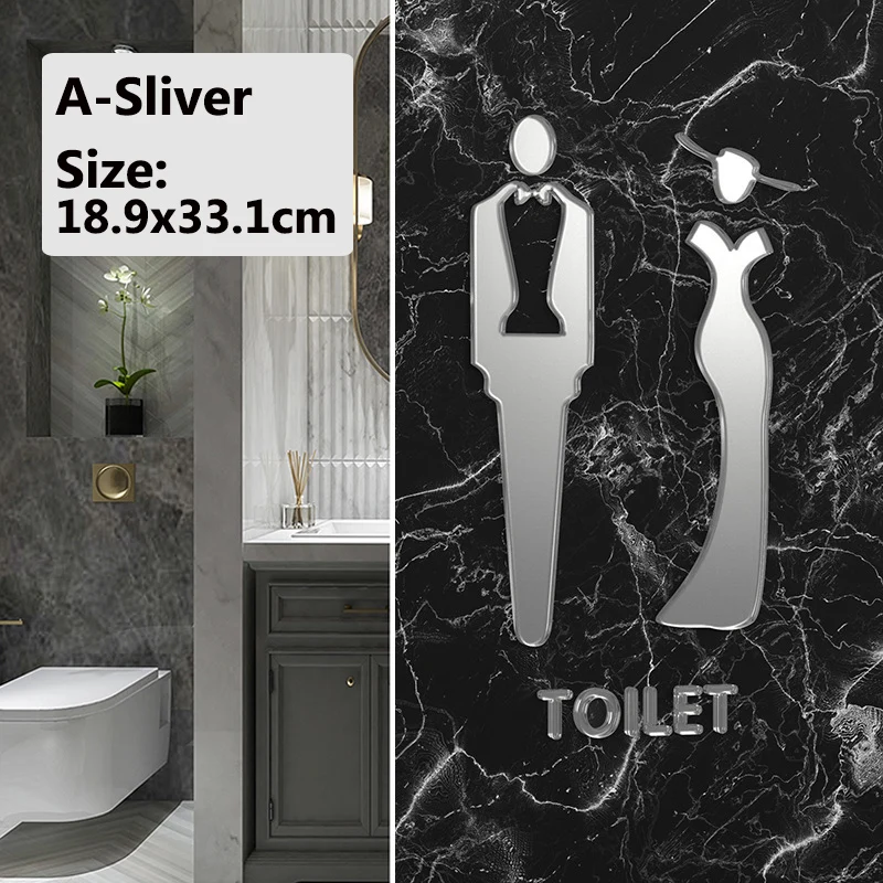 Panneau de porte auto-adhésif HOToilet en acrylique pour homme et femme,  symbole des toilettes, noir, argent, or, hôtel, bureau, maison, restaurant  - AliExpress