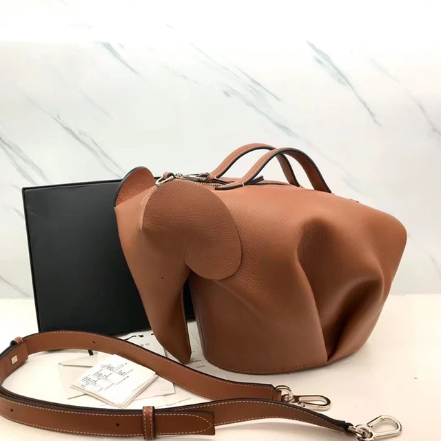Leather Elephant Bag,Crossbody Bags for Girl, Cute Elephant Shape Crossbody Bag-Brown